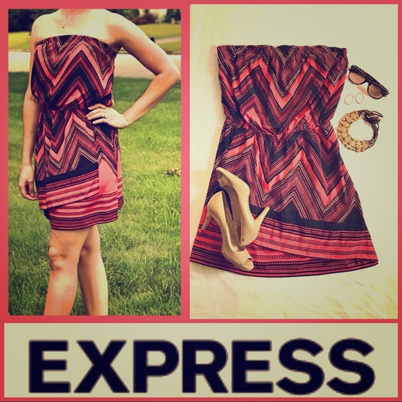 SALE 🛑Express Pink & Navy Tube Top Dress, Medium - Picture 3 of 8